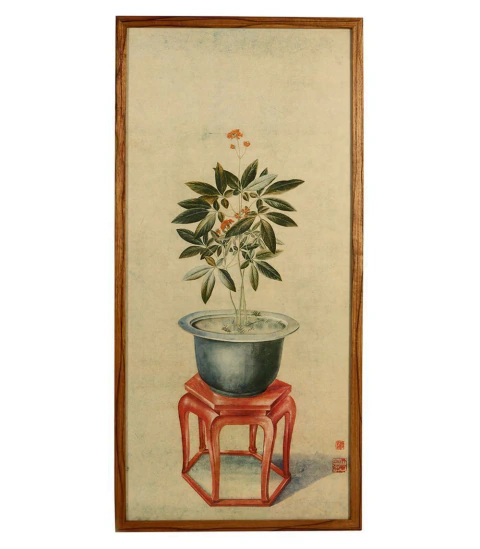 Quadro Decorativo Floral com Moldura de Madeira 52cm
