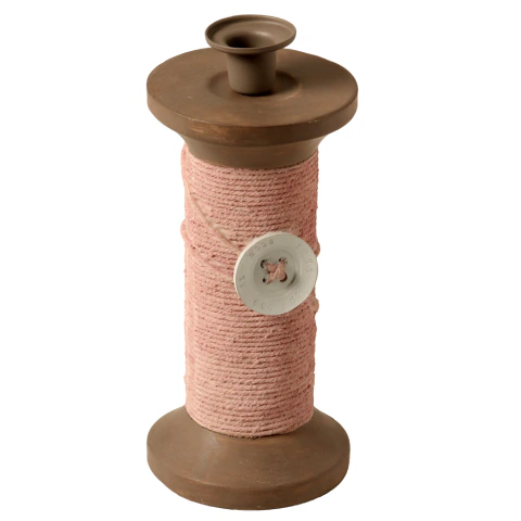 Porta-Vela Carretel de Linha Grande em Resina Rosa 27cm
