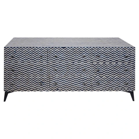 Varhalt Wood Dresser with Blue Bone Inlay and Chevron Pattern