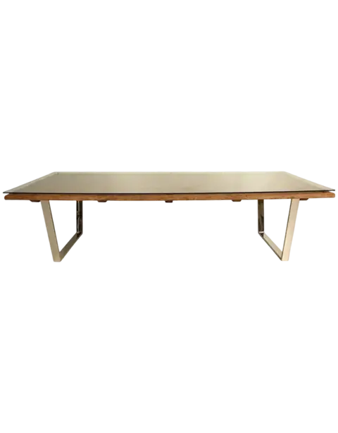 V Shape Dining Table in Wood and Stainless Steel 3.00 m