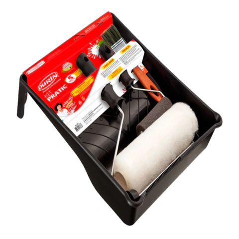 Kit Pintura Pratic 5 Peças Rolo de Lã | Suporte 23cm | Bandeja | Rolo 5cm | Pincel Gris Durín