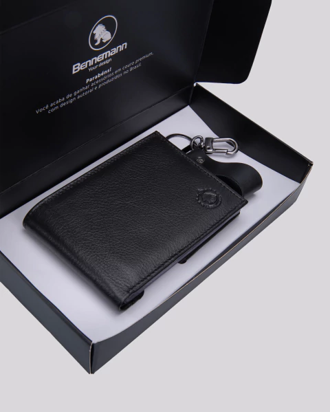 Kit Carteira 744I e Chaveiro de Couro + Embalagem - comprar online