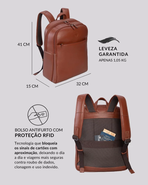 Mochila de Couro para Notebook Native | Madrid Caramelo - loja online