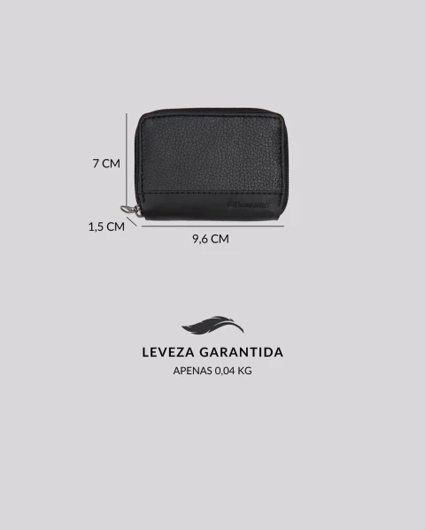 Carteira Mini com Zíper RFID em Couro | Rome Preto - loja online