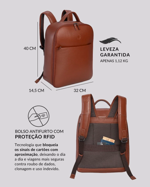 Mochila para Viagem Couro Slim | Madrid Caramelo