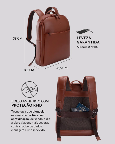 Imagem do Mochila Macbook em Couro Slim | Madrid Caramelo