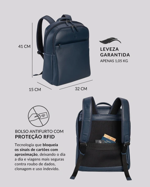 Mochila de Couro para Notebook Native | Madrid Azul - loja online
