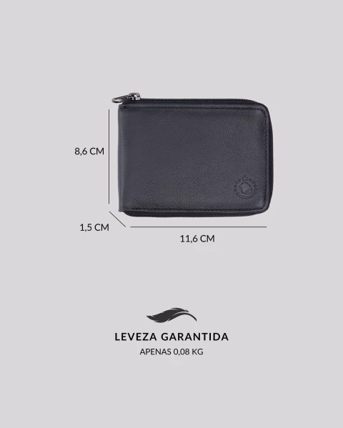 Carteira Masculina Couro RFID Clássica Zíper| Madrid Preto - loja online