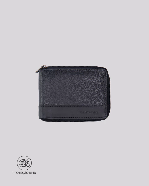 Carteira Masculina Couro RFID Clássica Zíper| Rome Preto - comprar online
