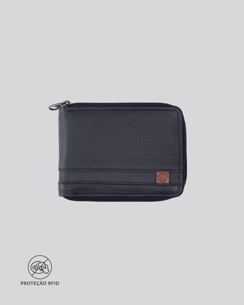 Carteira Masculina Couro RFID Clássica Zíper | Siena Preto - comprar online