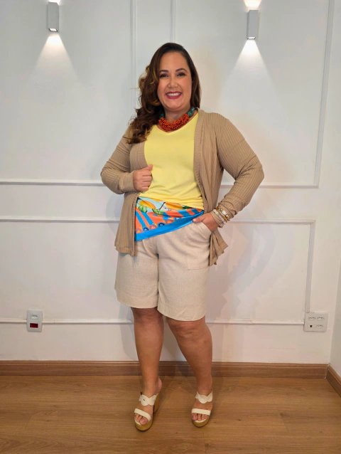 Cardigan Rib Malha Canelada - AREIA