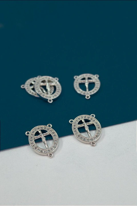Pingente Religioso Para Terço Zirconia - 01 Unid - Níquel Branco