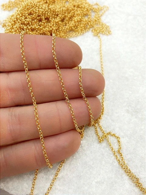 Corrente Guarana Elo Português Mini Arame 0,40Mm - Banho Ouro 2 Milésimos e Verniz italiano - 1 metro