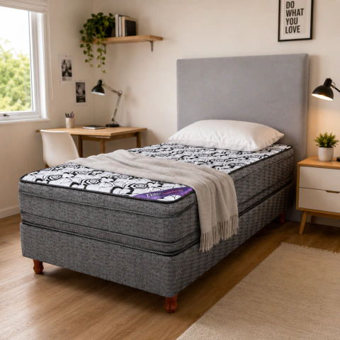 Conjunto Colchón y Sommier 1 1/2 Plaza Espuma alta densidad Everest con doble euro pillow 190x100 Cm Elite