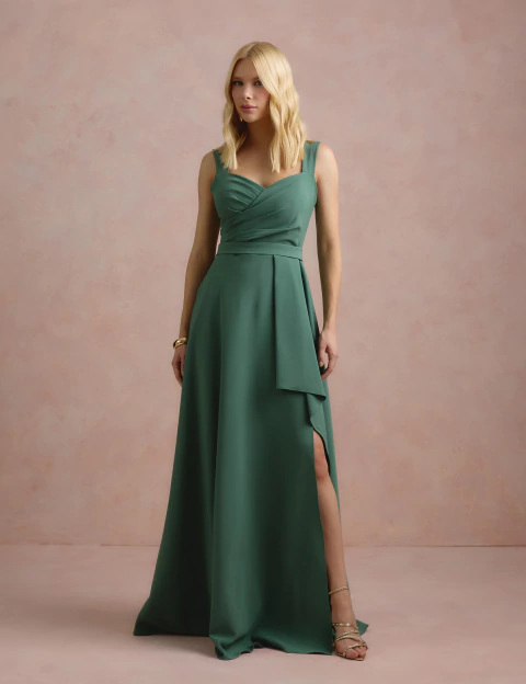 Vestido Drapeado com Fenda Nápoles Oliva - comprar online