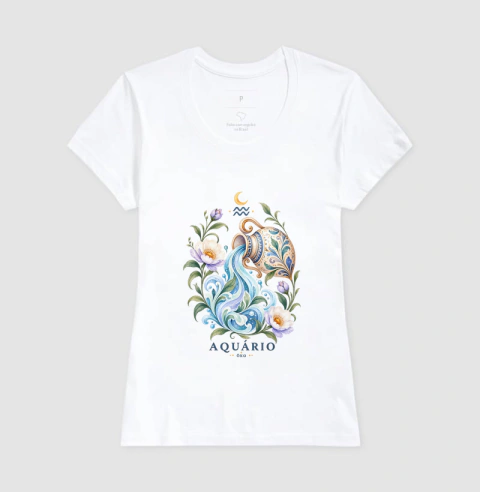 CAMISETA AQUÁRIO - COLEÇÃ0 ASTRAL - 100% ALGODÃO