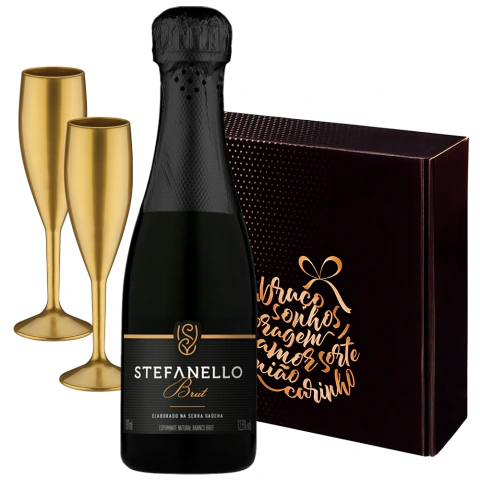 Kit Mini Espumante Stefanello Brut 187ml + Taças