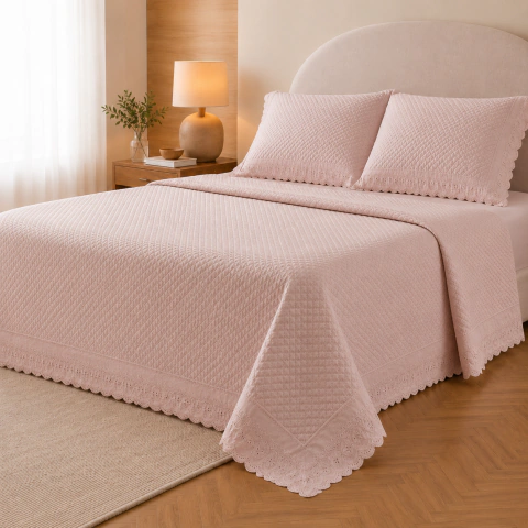 Kit Colcha King 3 peças 2,60 × 2,80 m - Bordare Appel - Rosa Secrets