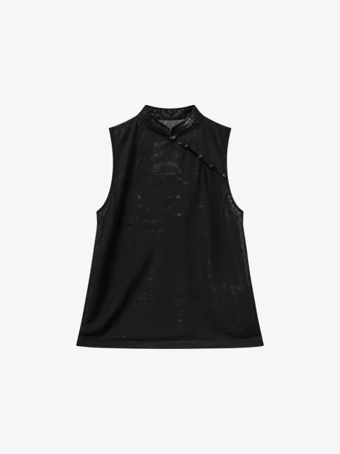 blusa de tule gola japonesa