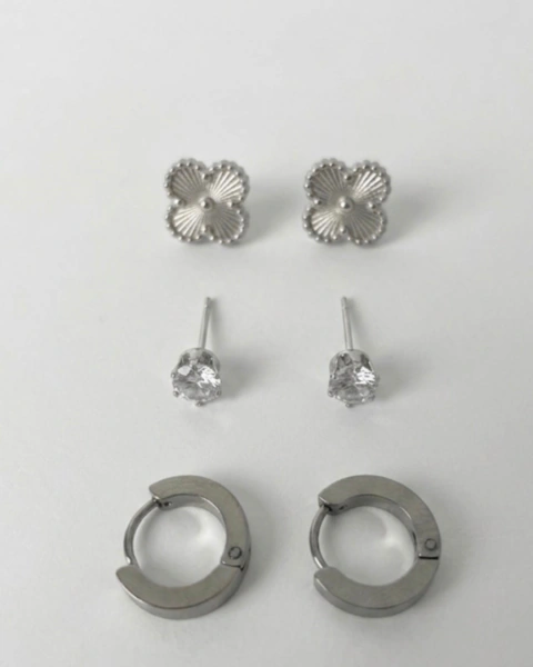 Kit Trio de Brincos: Argolinha, Trevo e Zircônia - comprar online