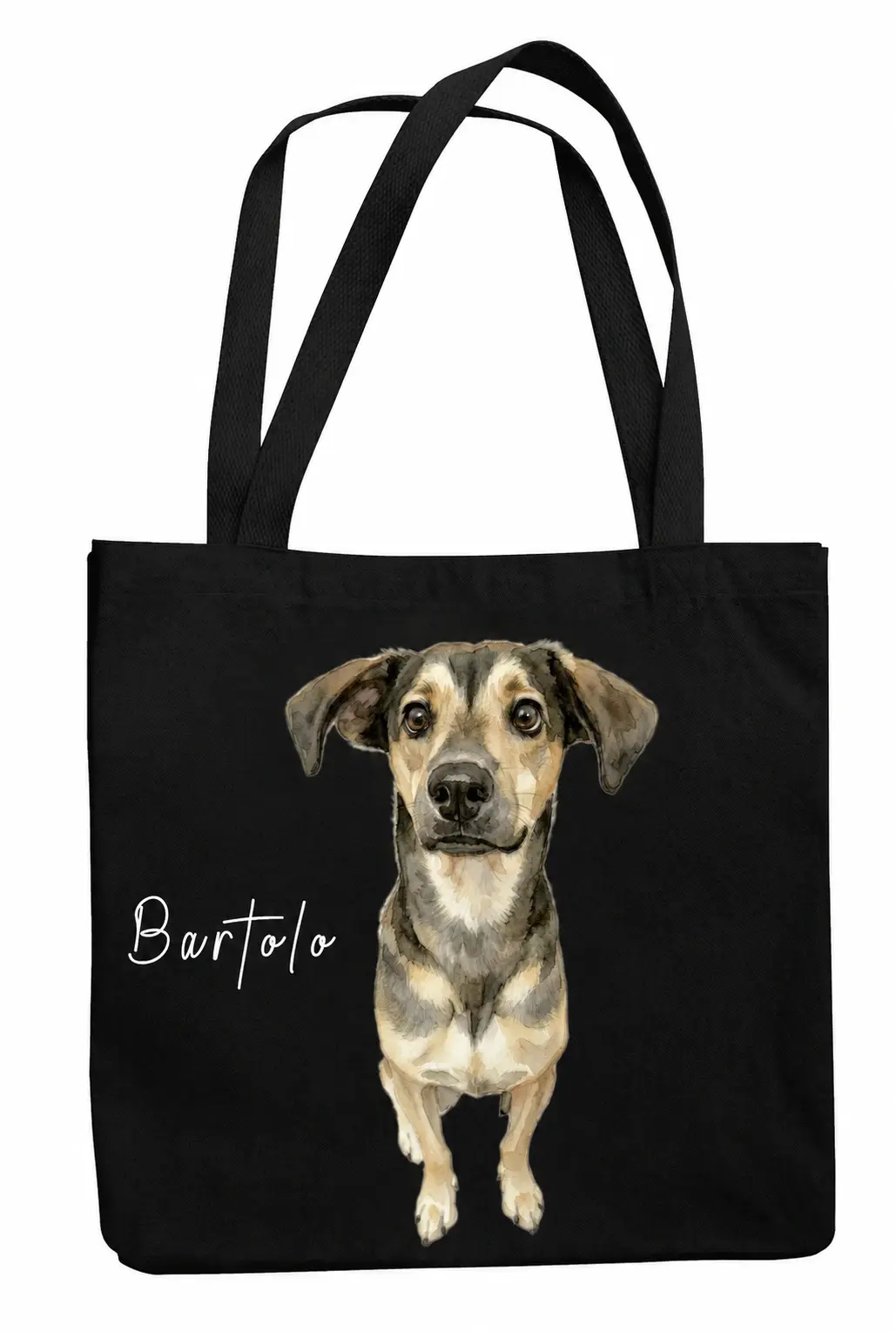 Tote bag negra con la ilustración de Bartolo y su nombre