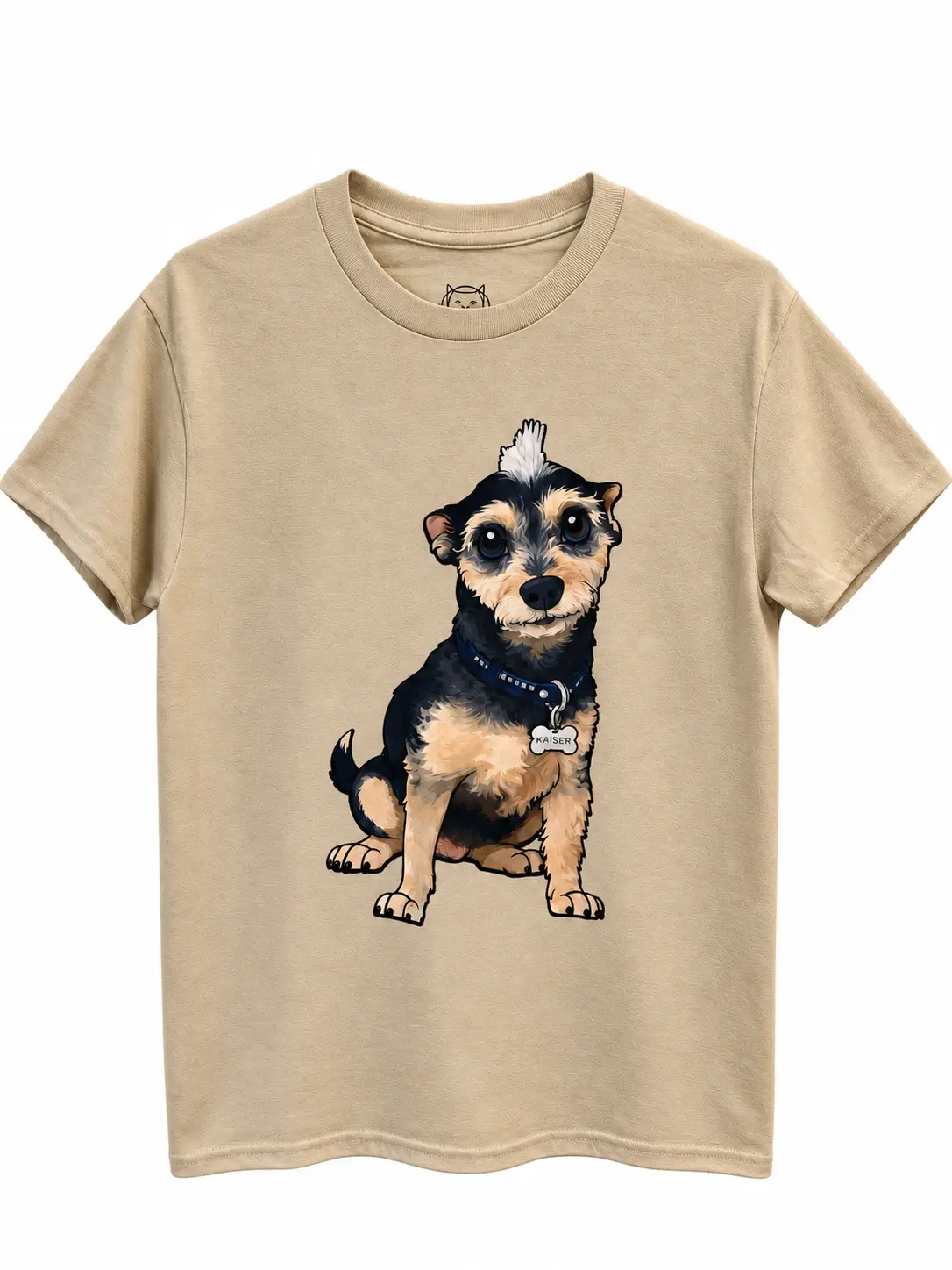 Playera arena con ilustración personalizada de un perrito