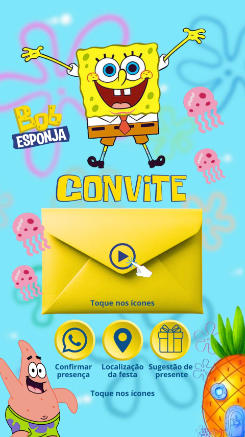 Convite animado interativo Aniversário Bob Esponja