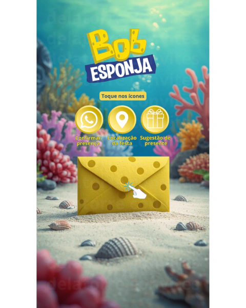 Convite animado Cinematográfico interativo Aniversário Bob Esponja III