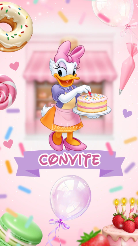 Convite animado Aniversário Margarida Confeiteira