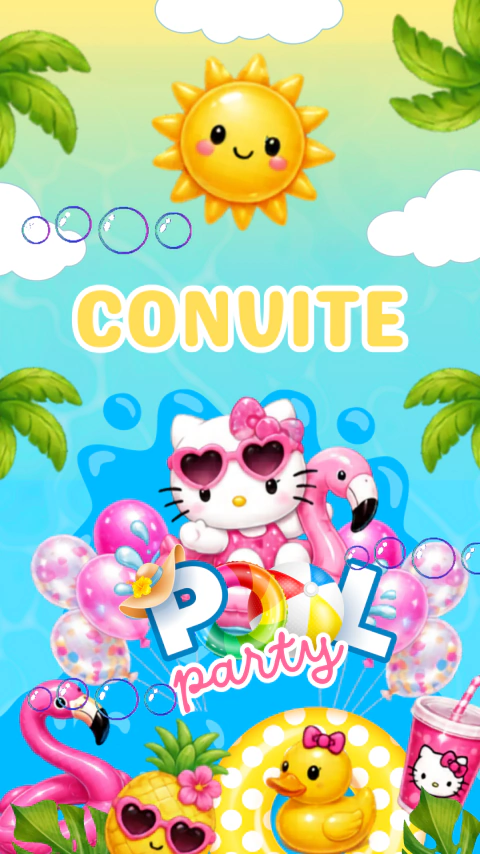 Convite animado Aniversário Pool Party Hello Kitty - comprar online