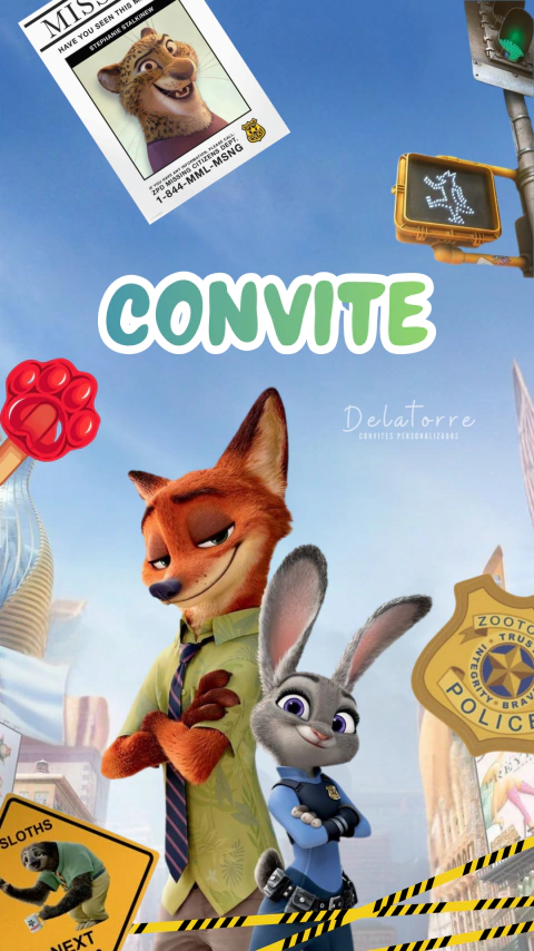 Convite animado Aniversário Zootopia Menino