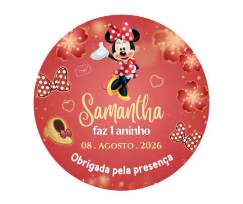 Kit Adesivos em Vinil Circular I A partir de 50 unidades I Minnie Vermelha