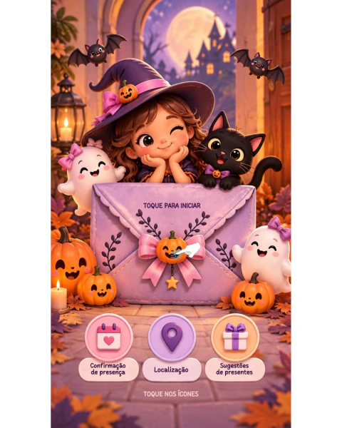 Convite animado interativo Bruxinha Halloween