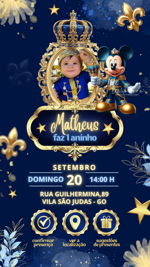 Convite interativo Aniversário Mickey Realeza
