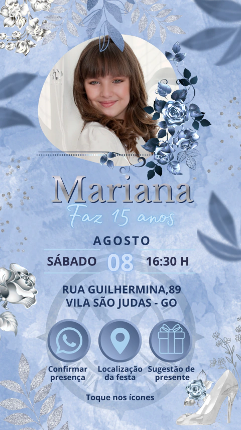 Convite interativo aniversário 15 anos Cinderela Azul - comprar online