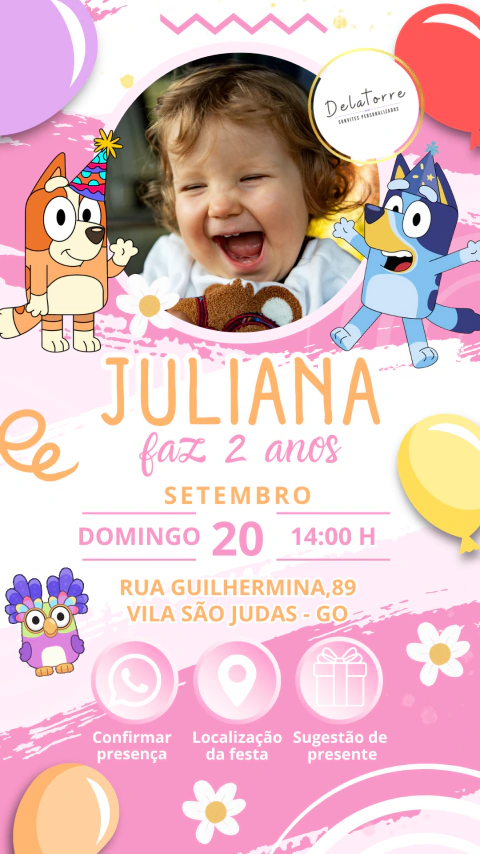 Convite interativo Aniversário Bluey menina