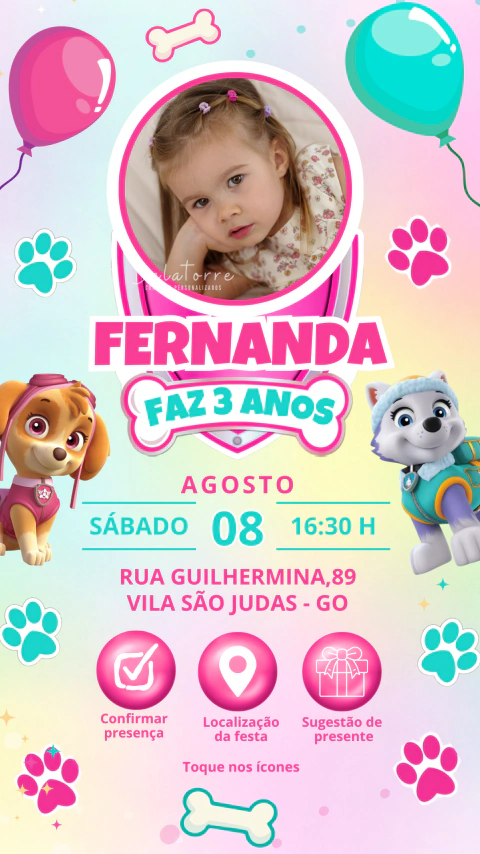 Convite interativo Patrulha Canina Turma da Skye