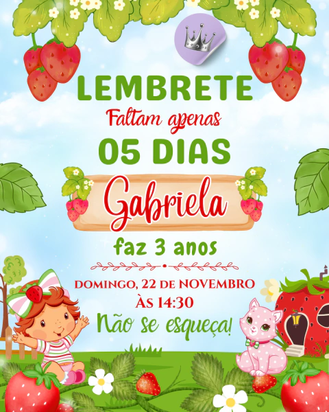 Lembrete Aniversário Moranguinho Baby