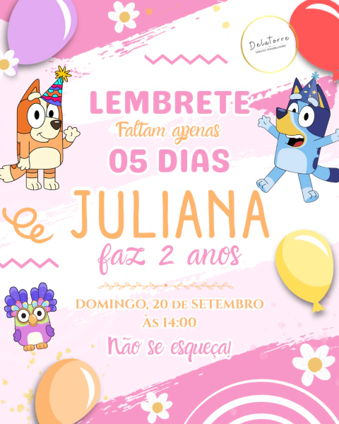 Lembrete Aniversário Bluey menina