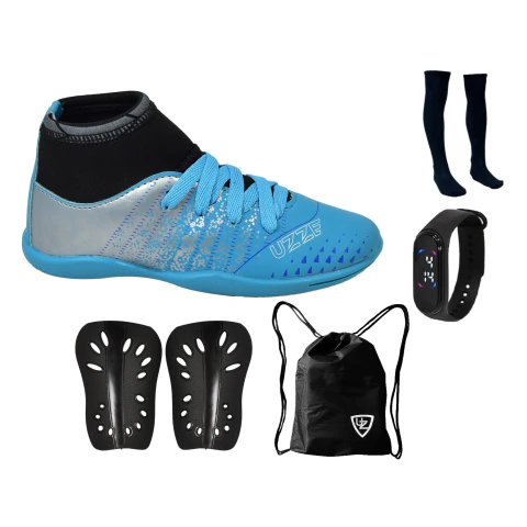 Chuteira Infantil Futsal Botinha + Meião Caneleira Bolsa Relógio - comprar online