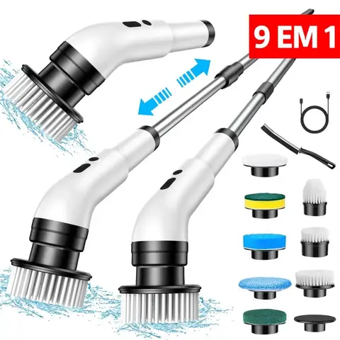 Escova Elétrica de Limpeza Ajustável 9 Em 1