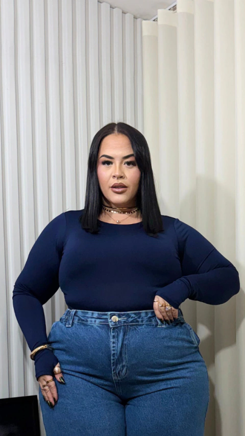 Body Plus Size Manga Longa com Dedinho