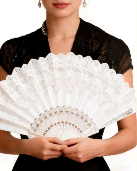Abanico Español de Encaje Blanco Elegante - comprar en línea