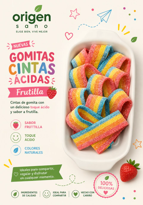Gomitas cintas ácidas frutilla