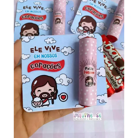 Arquivo Digital Cartão + Adesivo para Baton de Chocolate Páscoa - Ele vive
