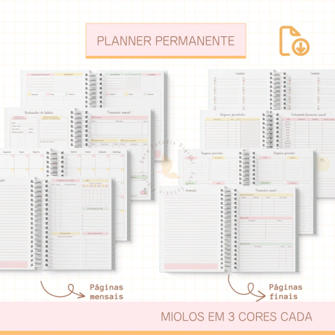 Planner não datado, só o miolo 2 em 1 (Versão nova) - Sara Estudio