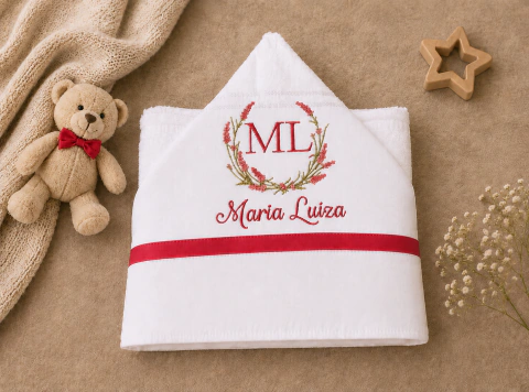 Toalha de banho para bebê / infantil com capuz personalizada tema lavanda