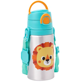 Garrafinha Alumínio Infantil Buba 450ml Canudo Silicone Trava Segurança Cordinha Antiqueda Zoo Animal Fun Escolar - foto 98