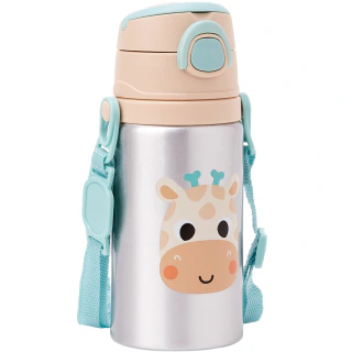 Garrafinha Alumínio Infantil Buba 450ml Canudo Silicone Trava Segurança Cordinha Antiqueda Zoo Animal Fun Escolar - foto 72