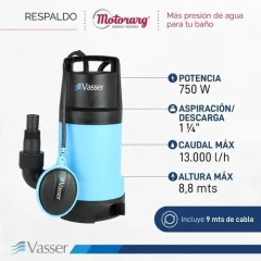 Imagen de Bomba Sumergible Vasser DE 750 Ps Achique Agua Sucia